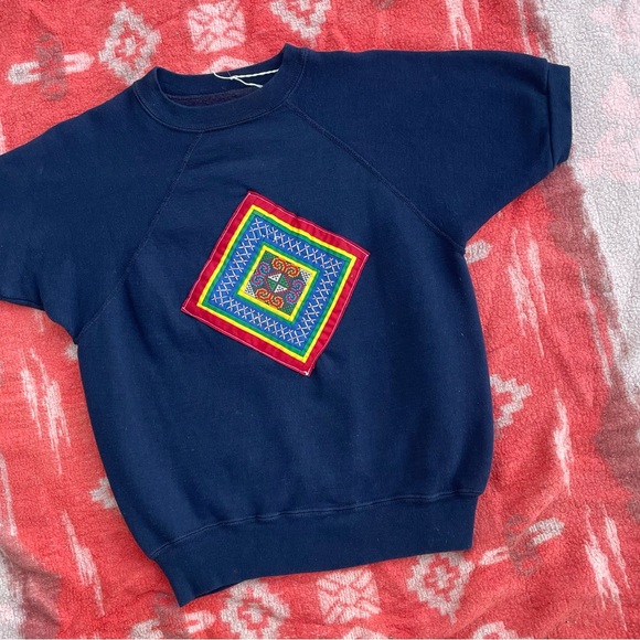 Vintage upcycled patchwork crewneck short sleeve - Picture 6 of 9